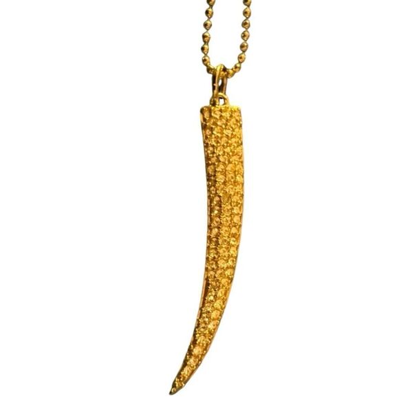 Stella & Dot Gold Plated 30” Chain Necklace and Pave Horn Charm - Picture 6 of 11